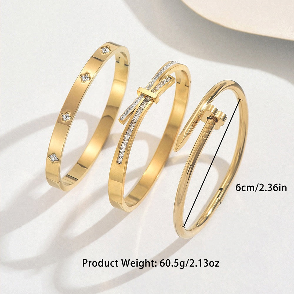 Lux 3 in 1 Stoned Stainless Steel Bangle Set