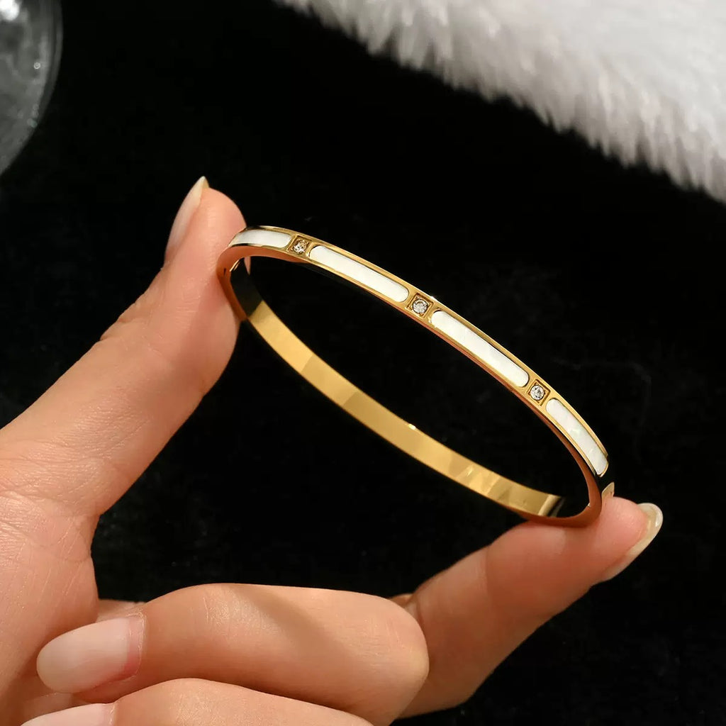 Slim White 3 in 1 Set Bangle in Stainless Steel