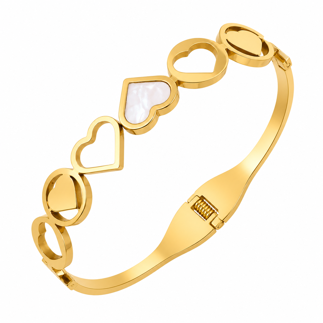 Shell Heart Stainless Steel Cuff Bangle
