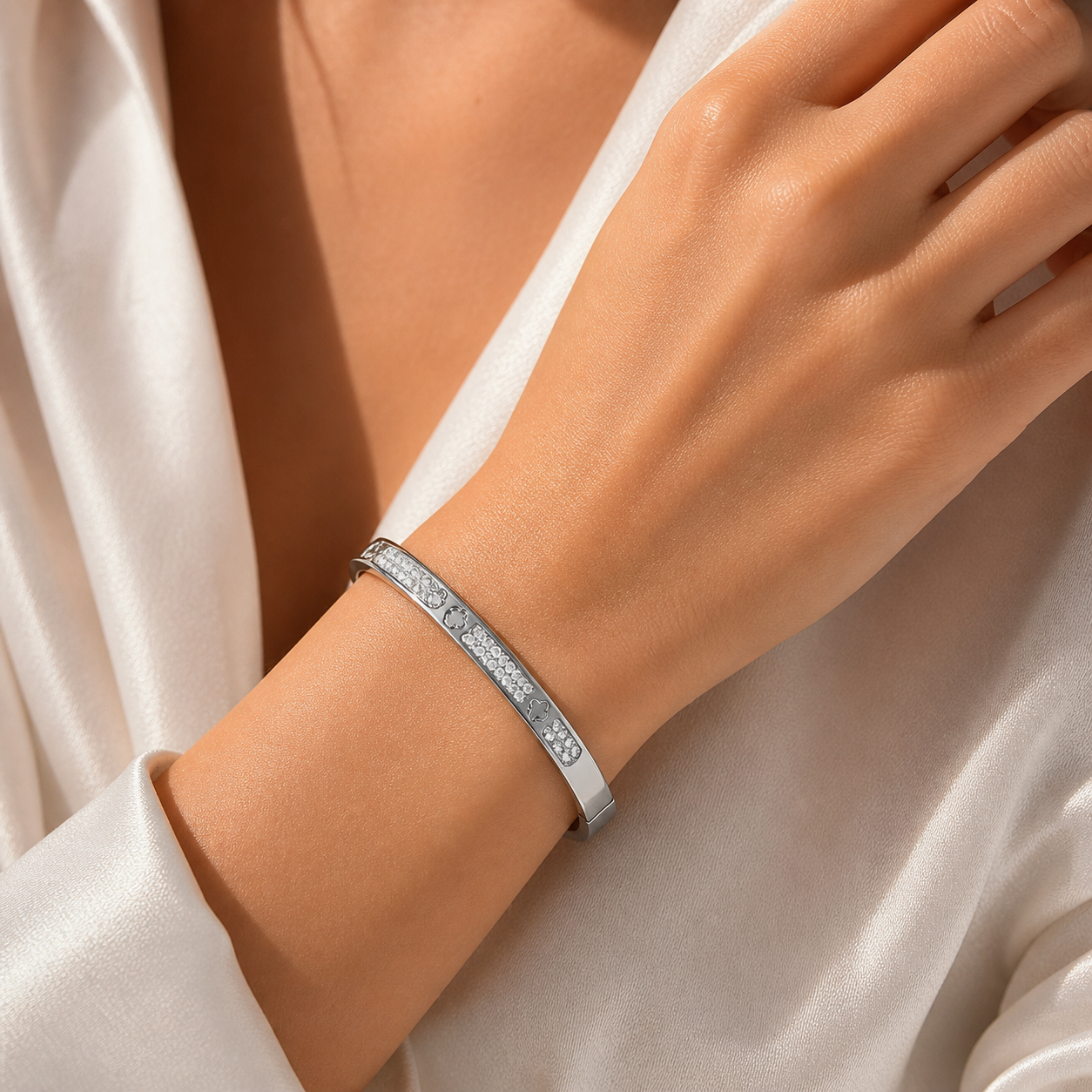 Lisa Pink Stoned Stainless Steel Bangle