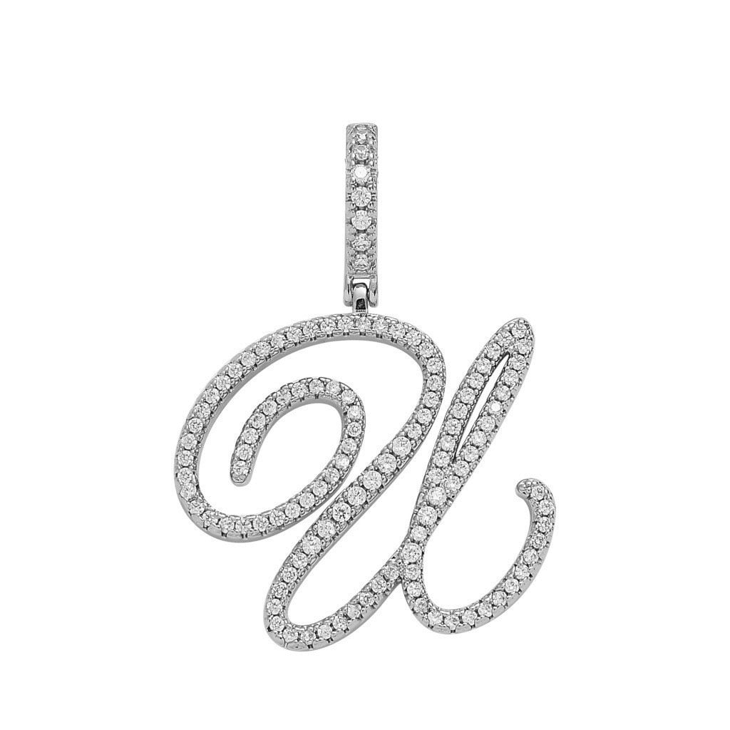 Zircon Alphabet Pendant Necklace in Stainless Steel