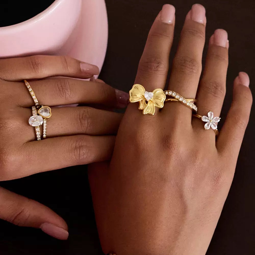 Flower Stone Ring - Stainless Steel