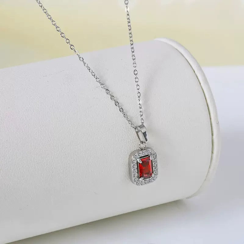 Red Zirconia Necklace - Stainless Steel