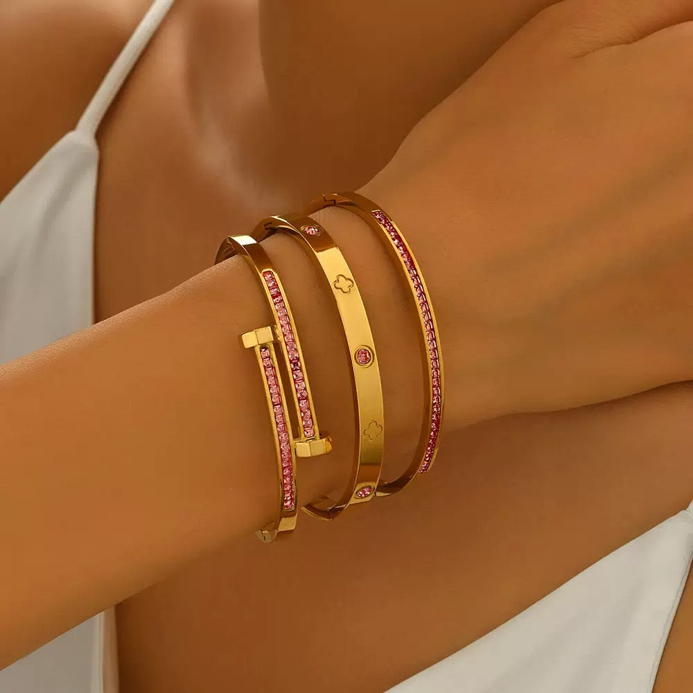 3 in 1 Studded Bangles in Stainless Steel