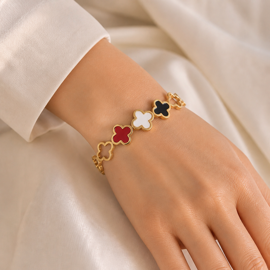 Mia Minimalist Trio Petals Bangle in Stainless Steel