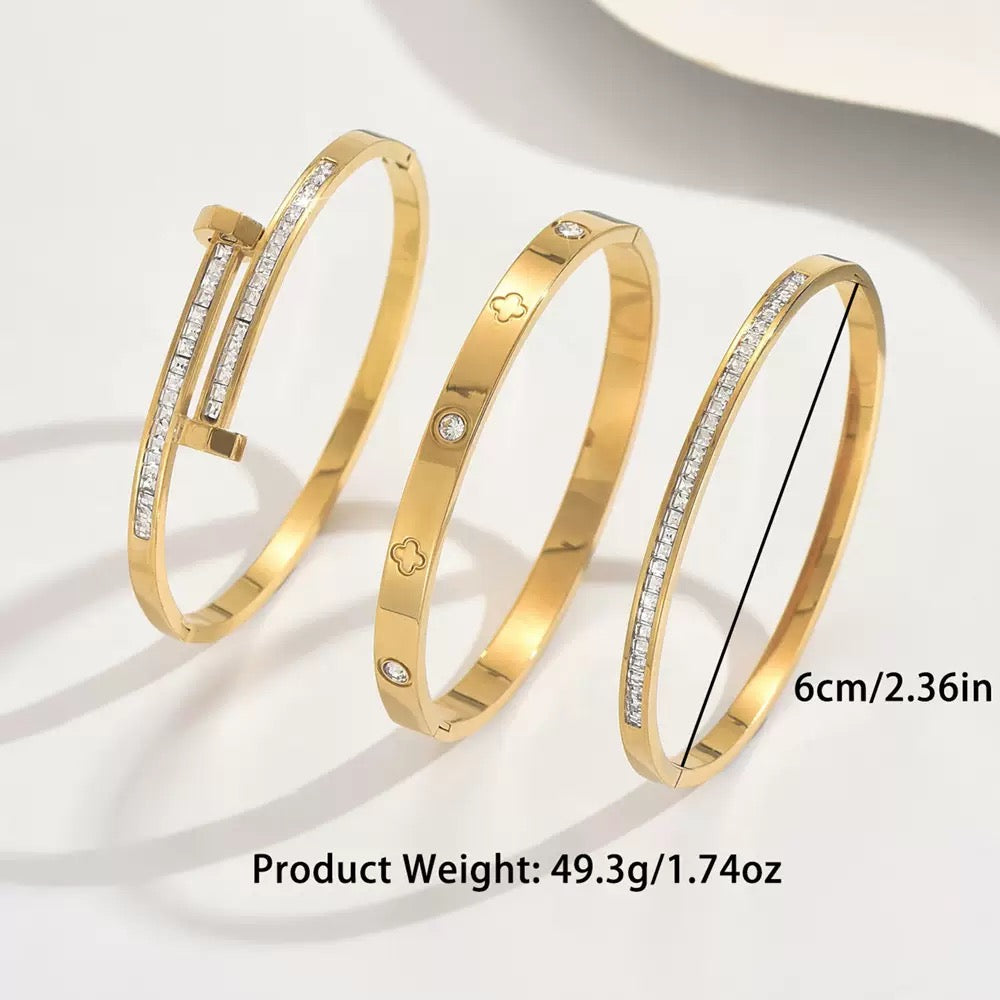 3 in 1 Studded Bangles in Stainless Steel