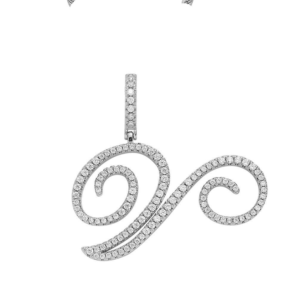 Zircon Alphabet Pendant Necklace in Stainless Steel