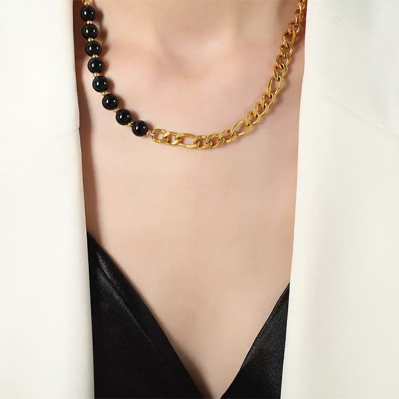 Beaded Stainless Steel Chain Link Necklace