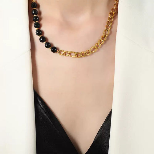 Beaded Stainless Steel Chain Link Necklace