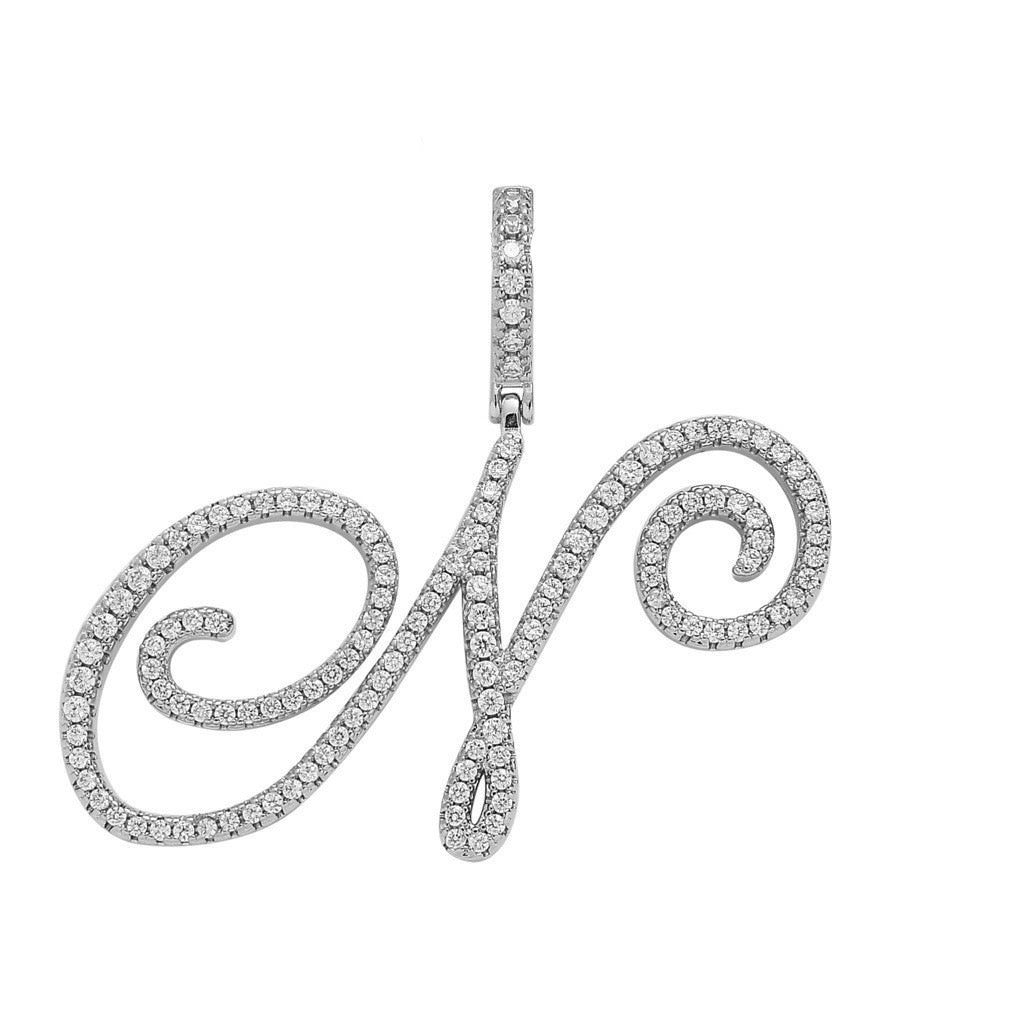 Zircon Alphabet Pendant Necklace in Stainless Steel