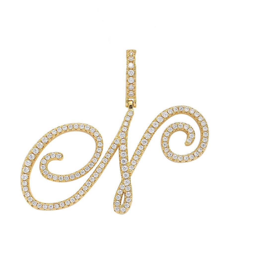 Zircon Alphabet Pendant Necklace in Stainless Steel