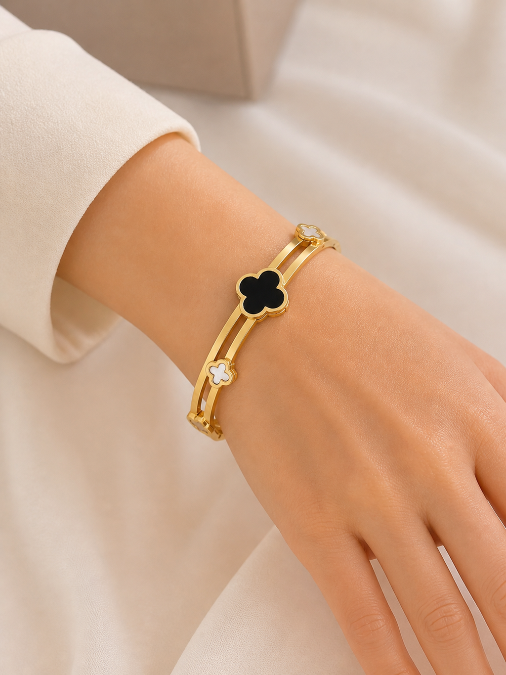 Minimalist 2 Layered Petals Bangle in Stainless Steel