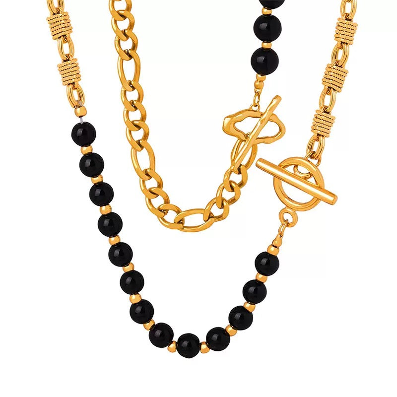 Beaded Stainless Steel Chain Link Necklace