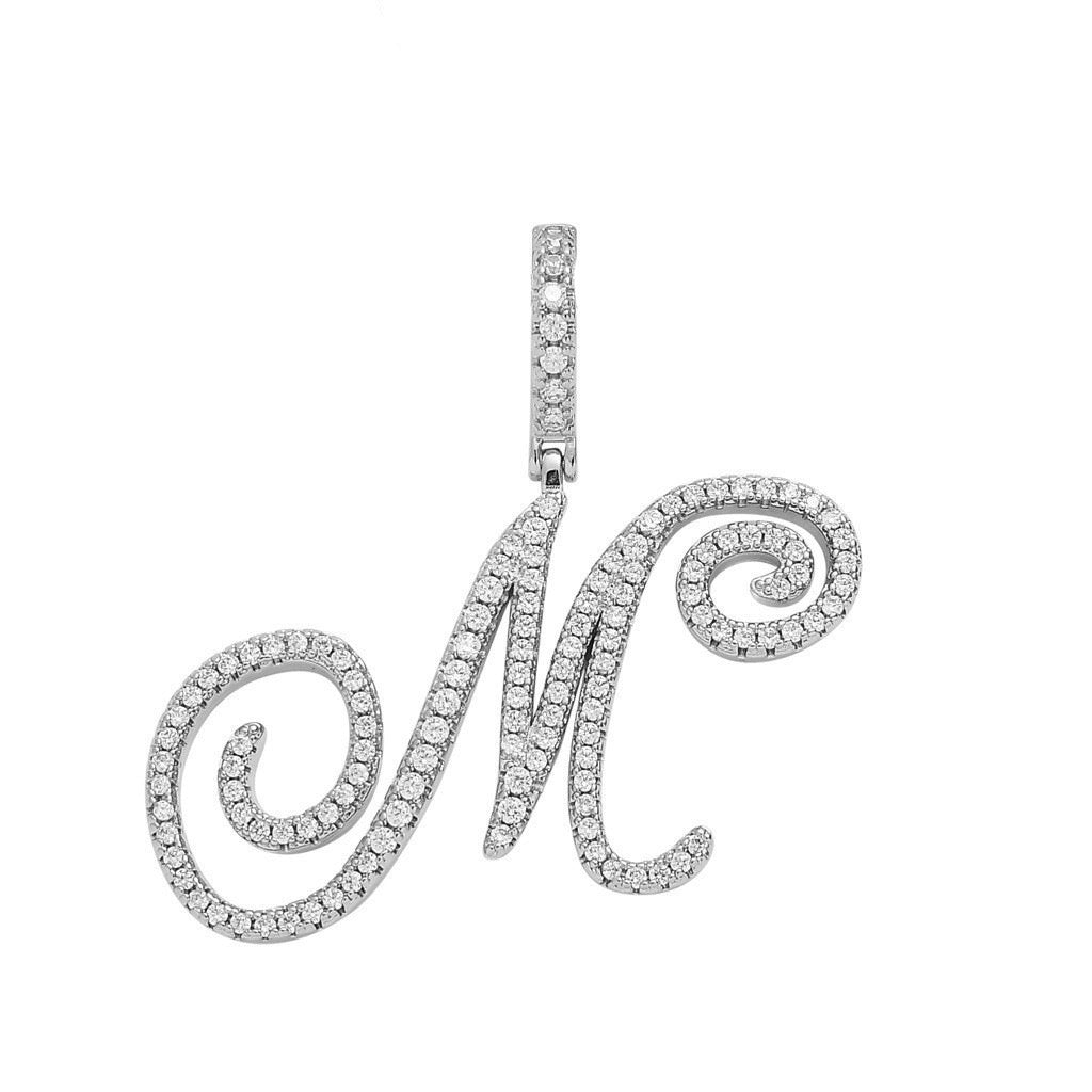 Zircon Alphabet Pendant Necklace in Stainless Steel