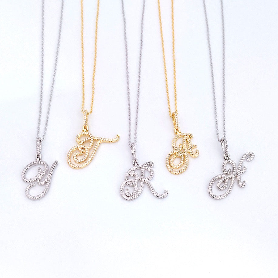 Zircon Alphabet Pendant Necklace in Stainless Steel