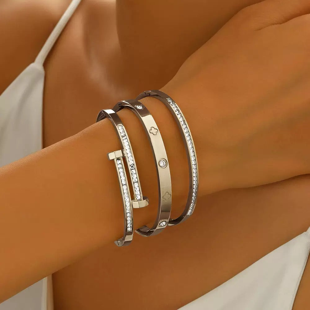 3 in 1 Studded Bangles in Stainless Steel