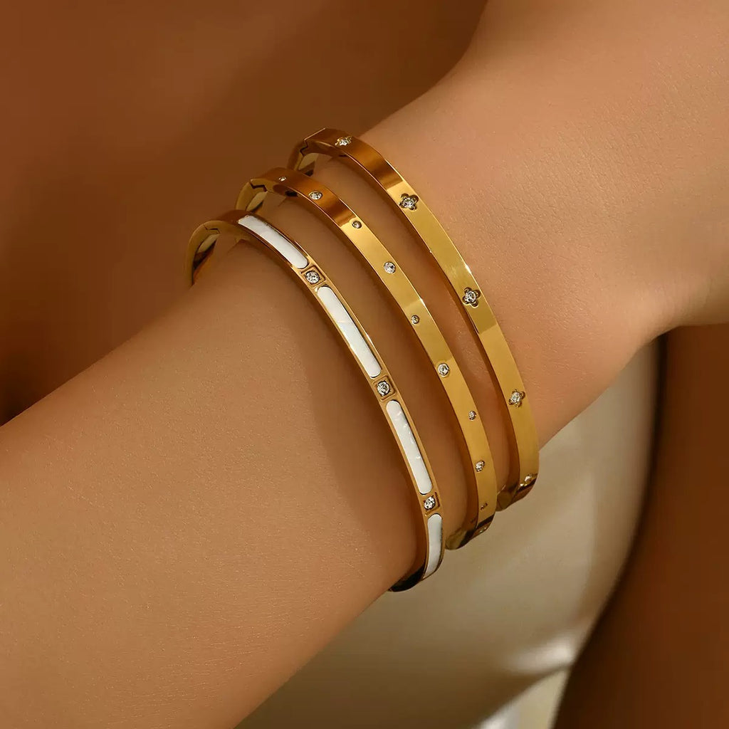 Slim White 3 in 1 Set Bangle in Stainless Steel