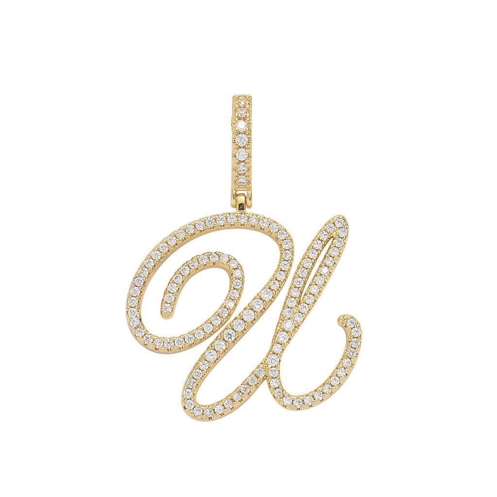 Zircon Alphabet Pendant Necklace in Stainless Steel