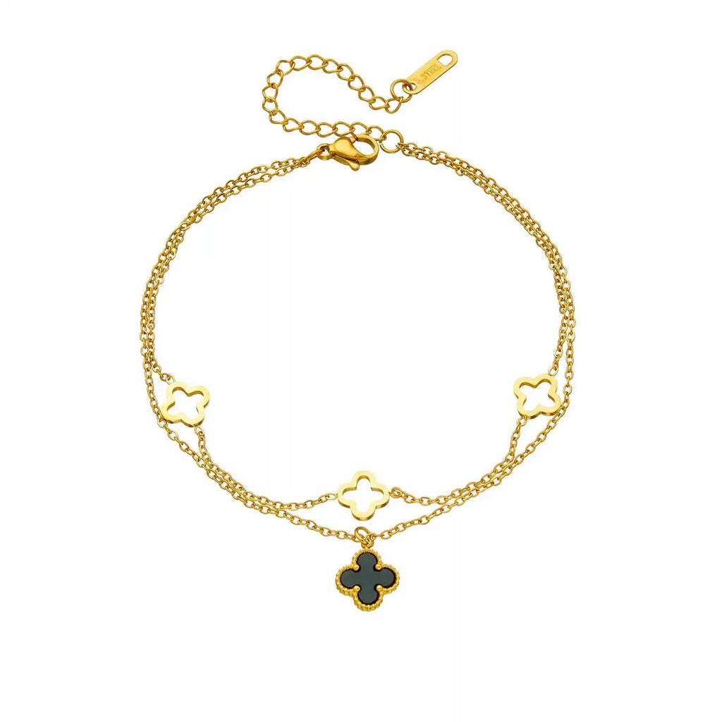 2 layer Clover Anklet-Stainless Steel