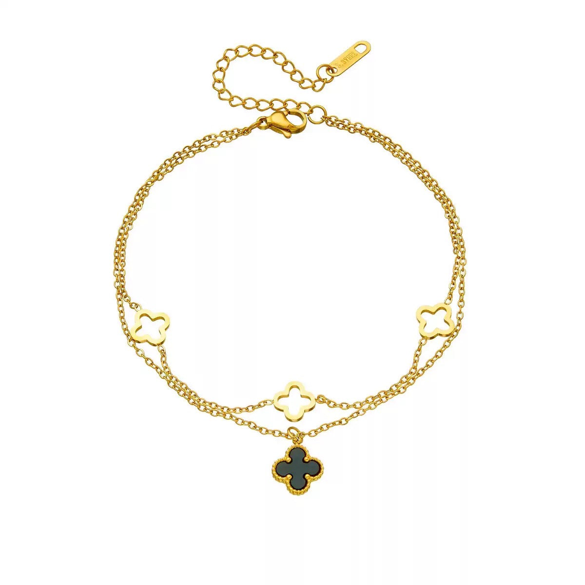 2 layer Clover Anklet-Stainless Steel