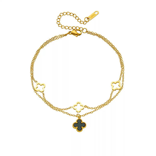 2 layer Clover Anklet-Stainless Steel