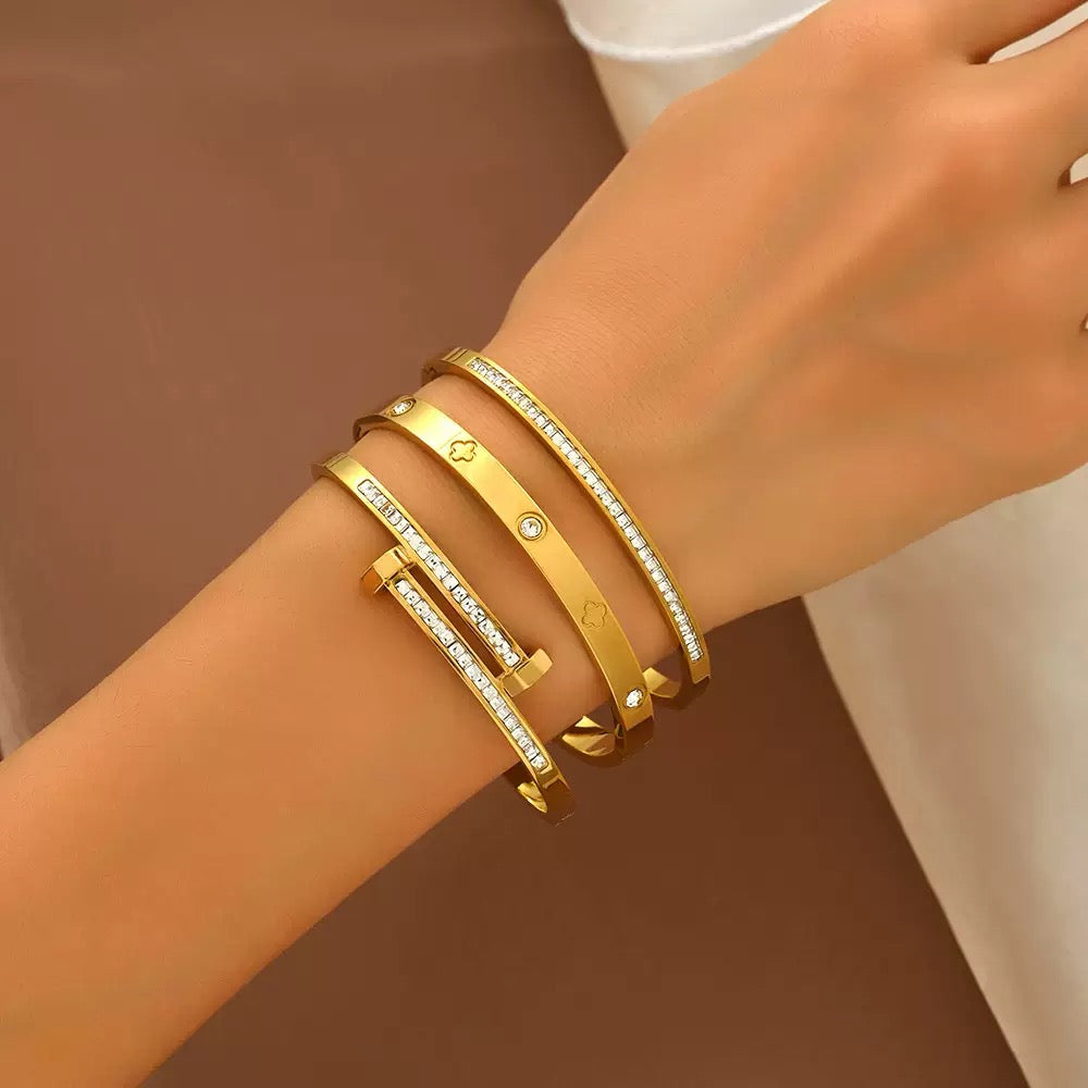 3 in 1 Studded Bangles in Stainless Steel