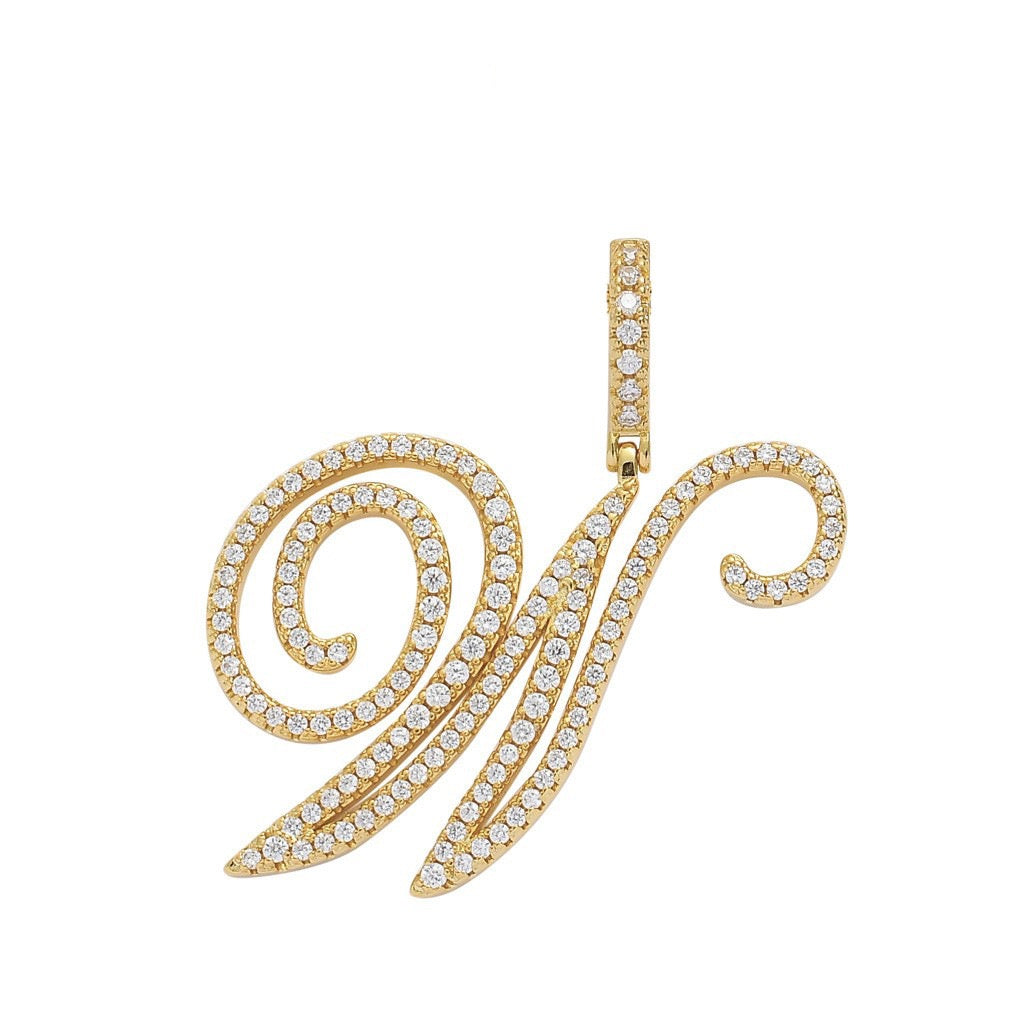 Zircon Alphabet Pendant Necklace in Stainless Steel