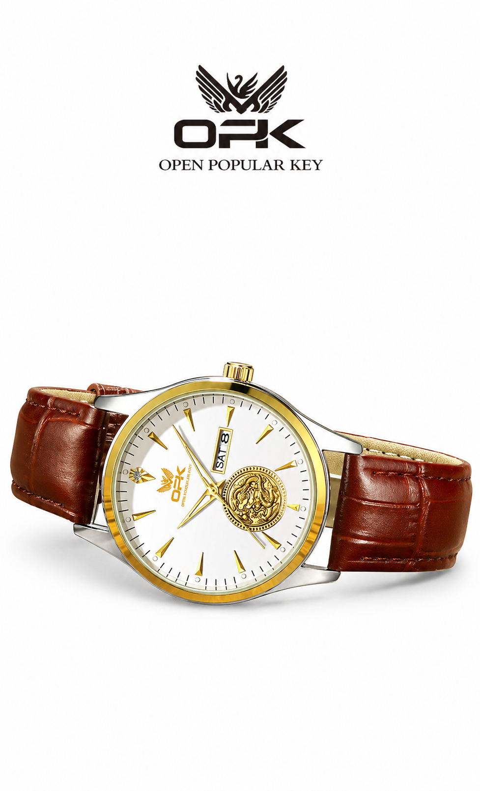 OPK Waterproof Brown Leather Men’s Watches