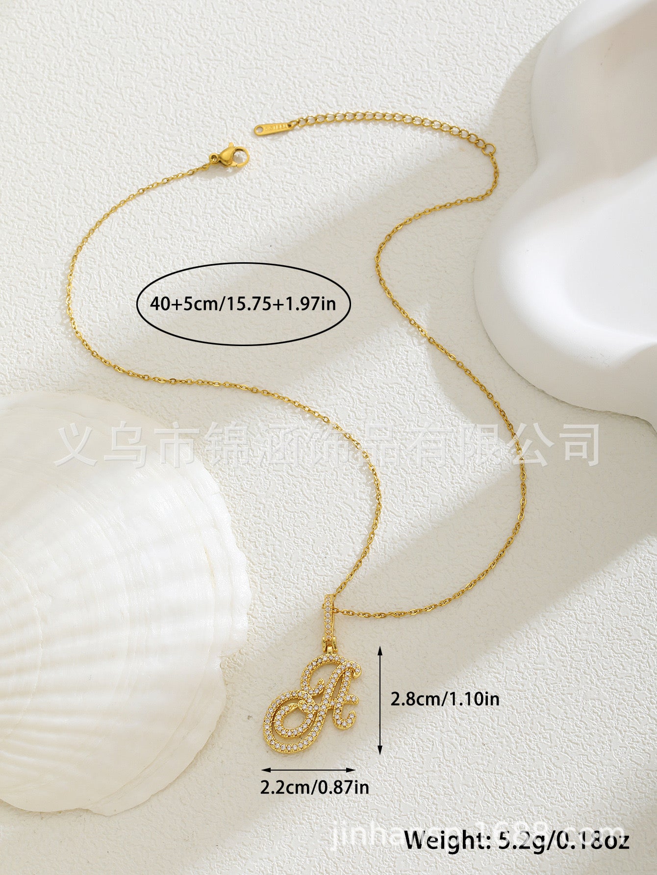 Zircon Alphabet Pendant Necklace in Stainless Steel