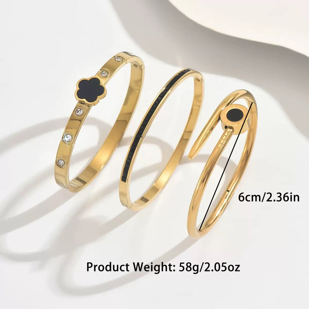 Black Flower 3 in 1 Bangle Set