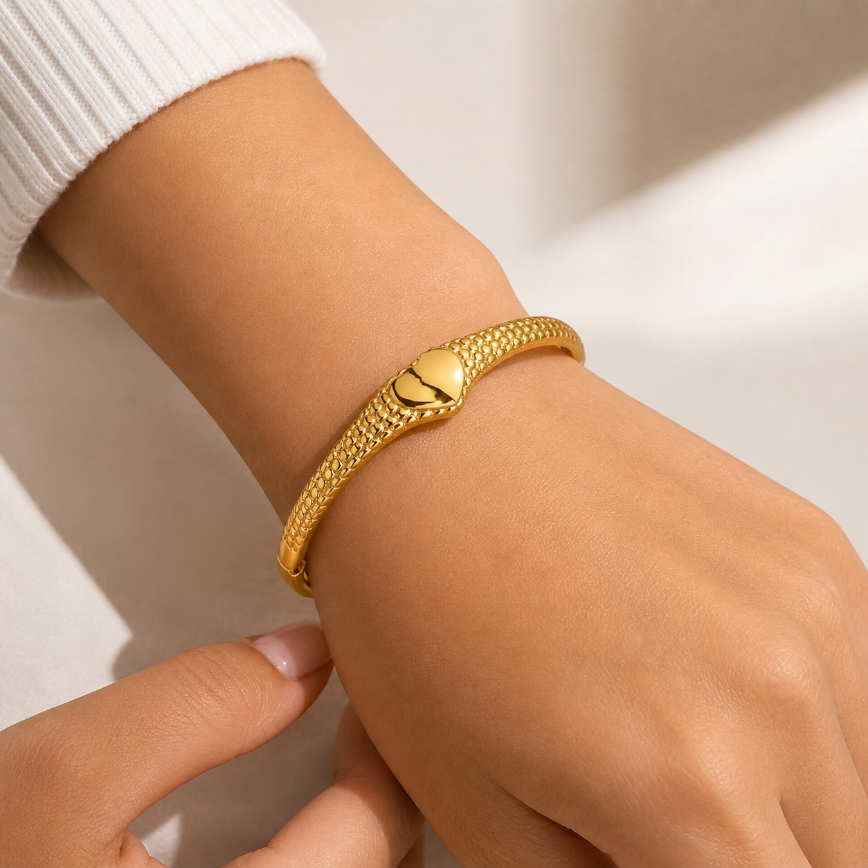 Crepe Heart Cuff Bangle