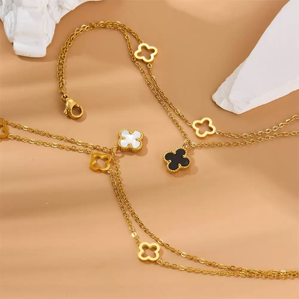 2 layer Clover Anklet-Stainless Steel