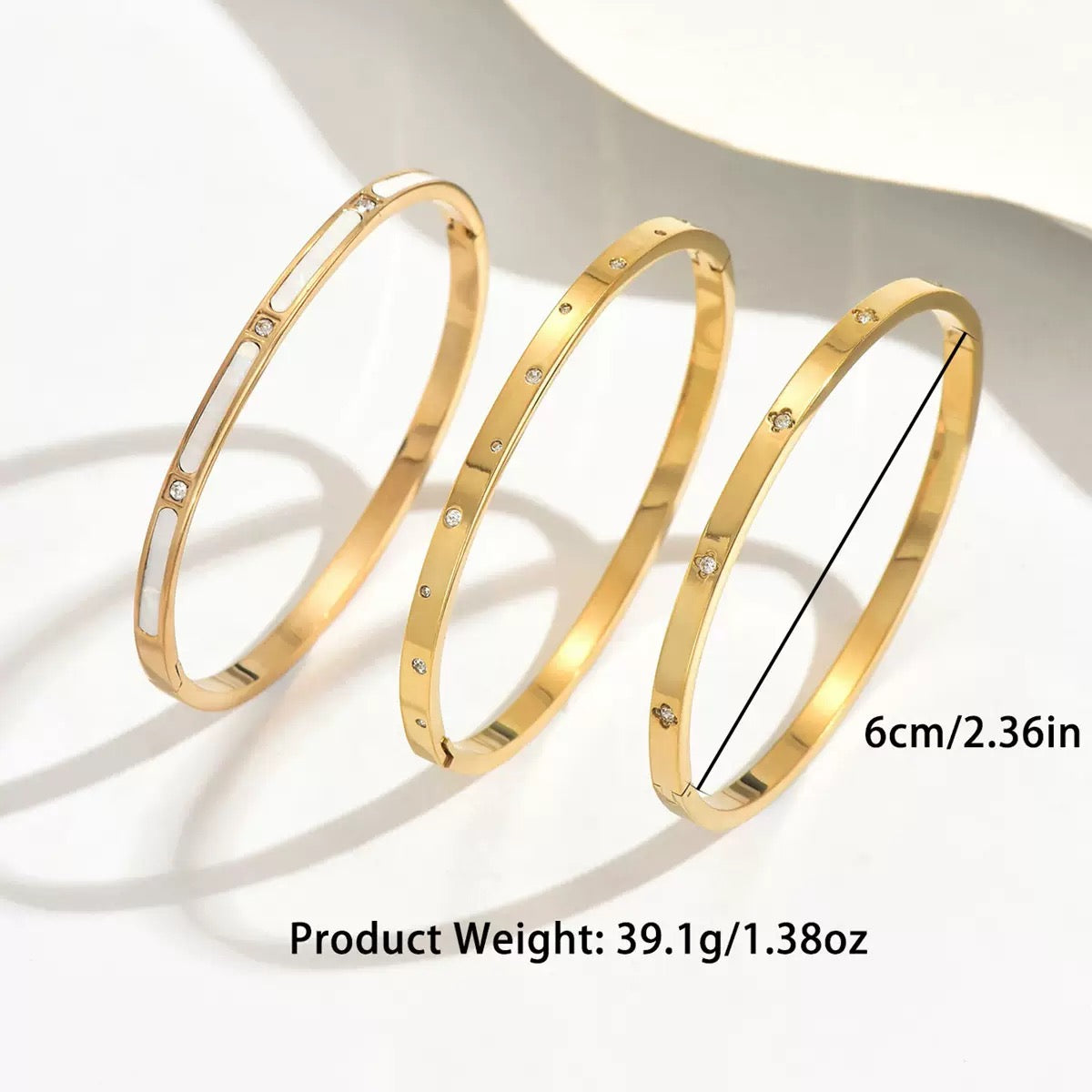 Slim White 3 in 1 Set Bangle in Stainless Steel