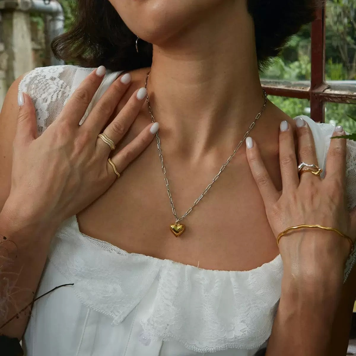 Golden Heart Stainless Steel Chain Necklace