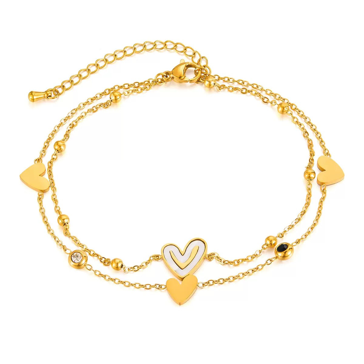 Heart 2 layers Charm Stainless Steel Anklet