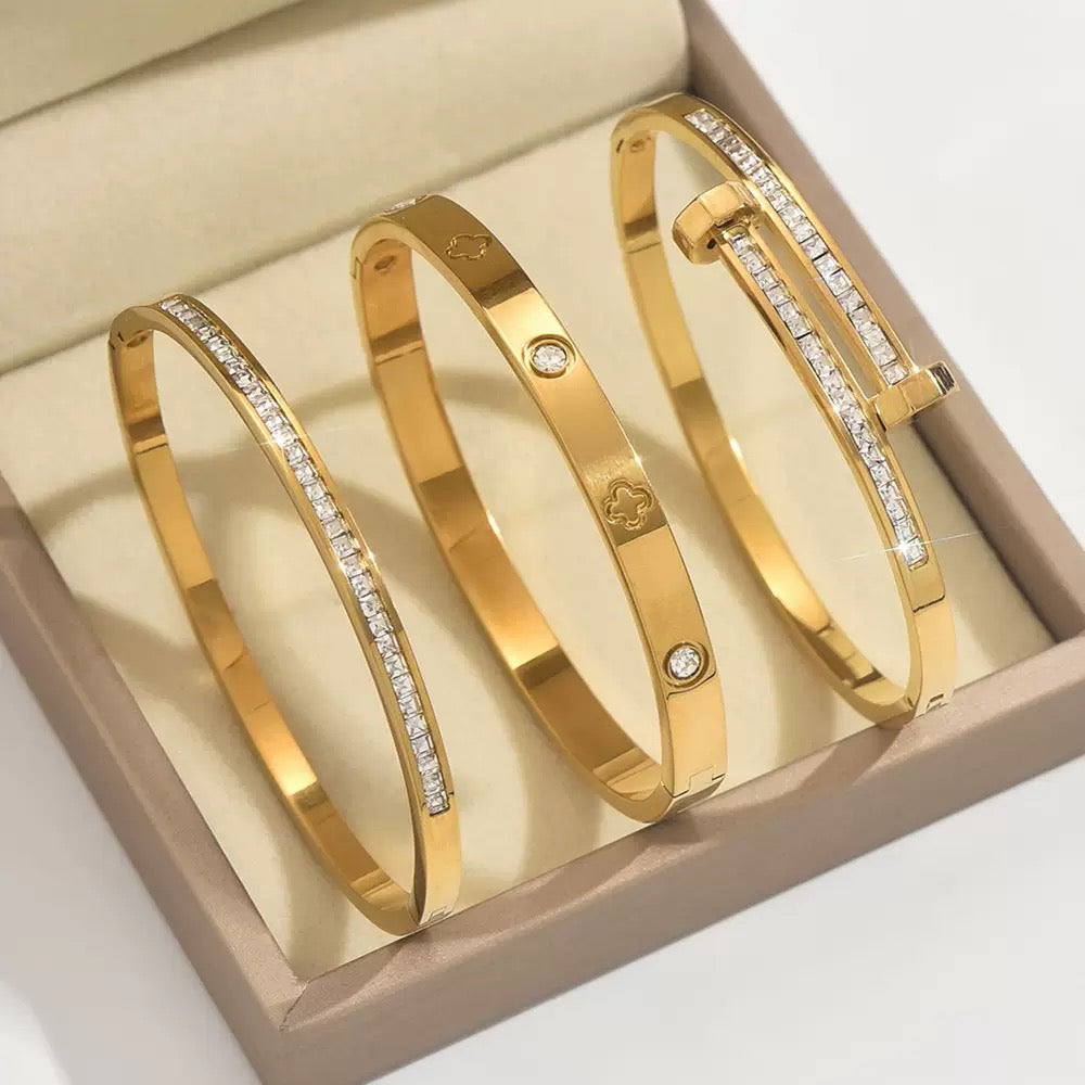 3 in 1 Studded Bangles in Stainless Steel
