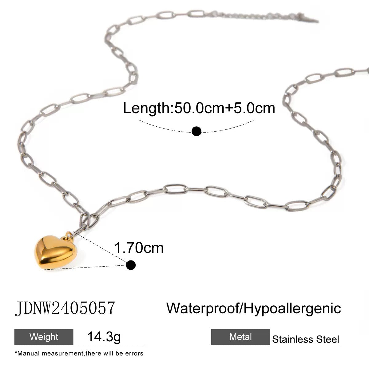 Golden Heart Stainless Steel Chain Necklace