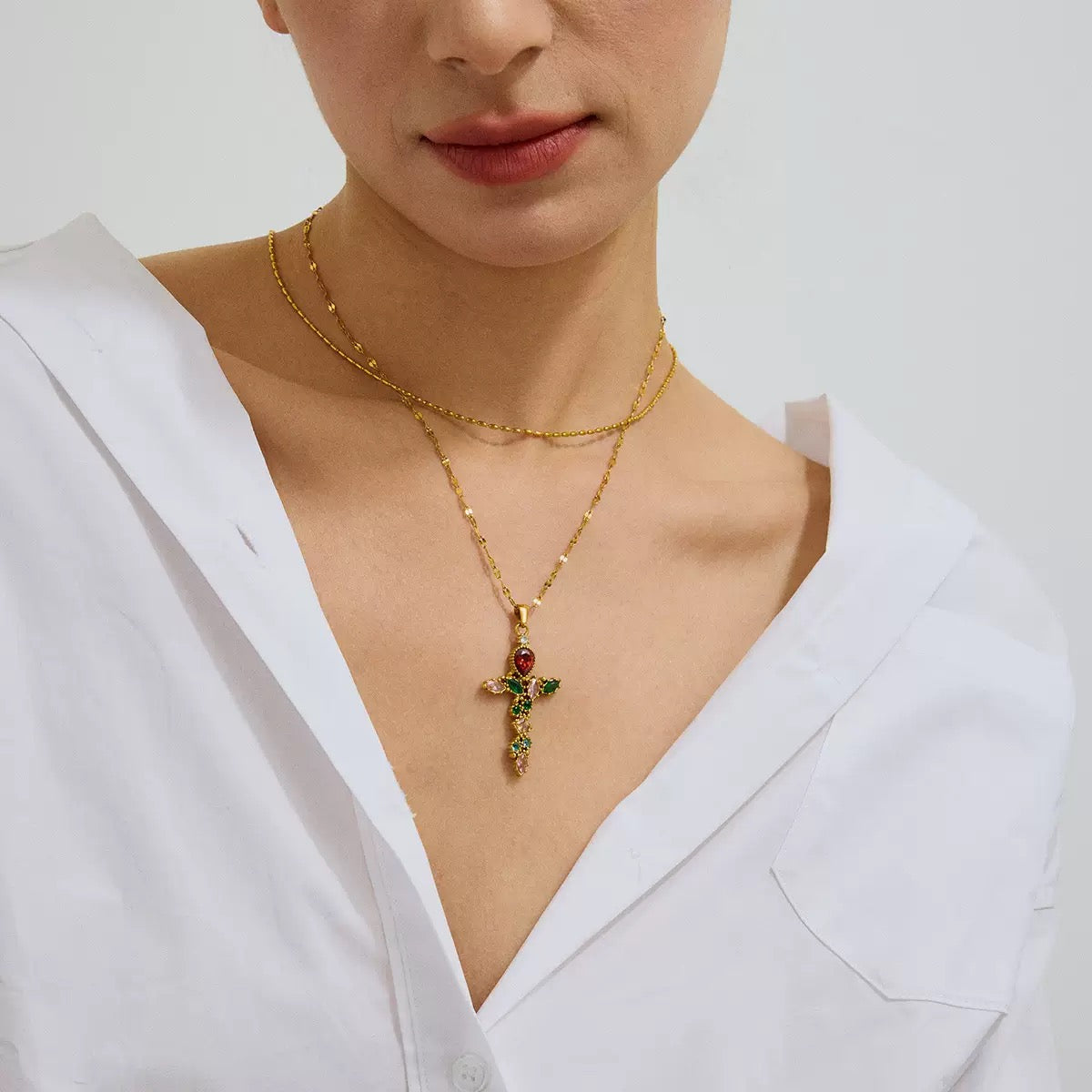 Prism Cross Necklace in Stainless Steel