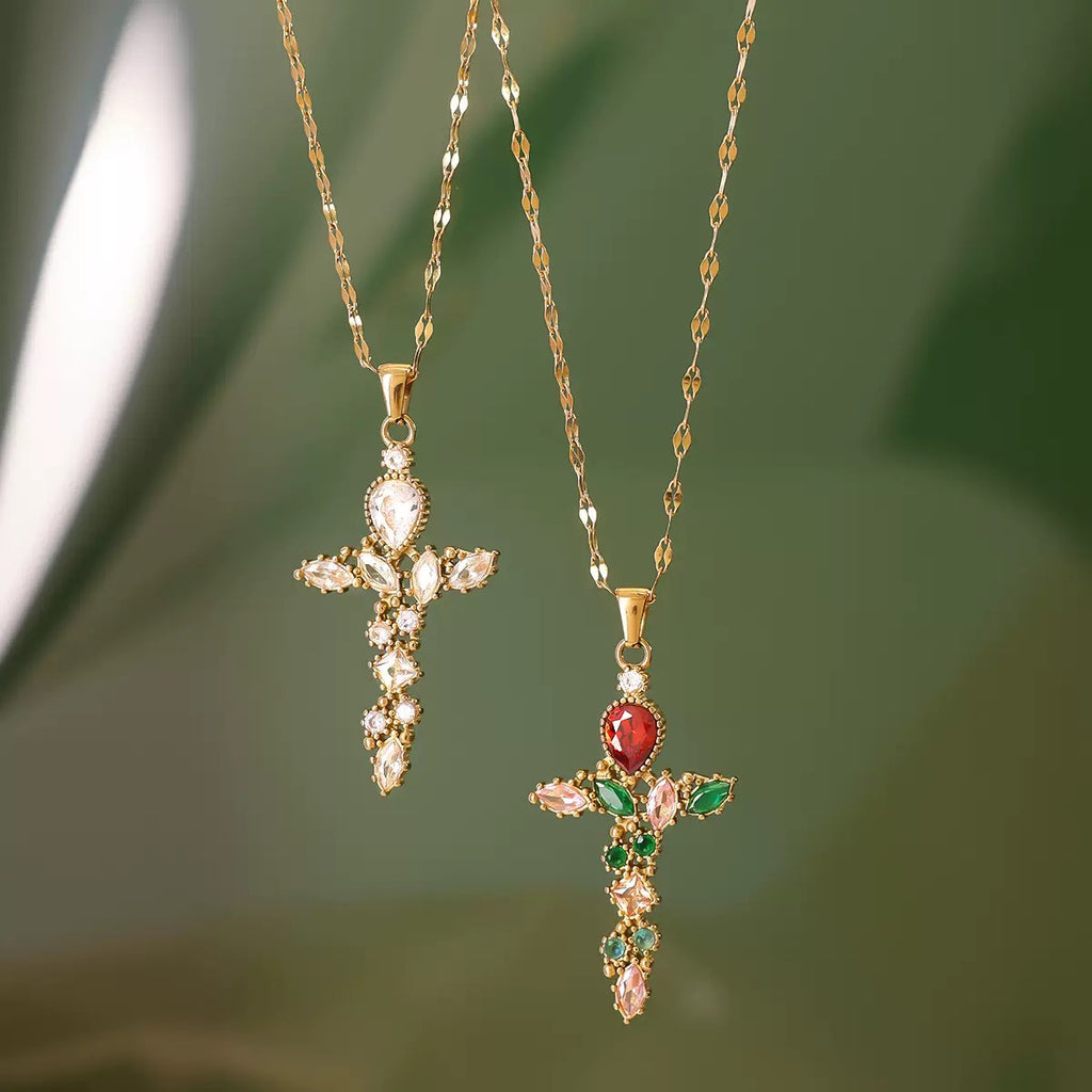 Prism Cross Necklace in Stainless Steel