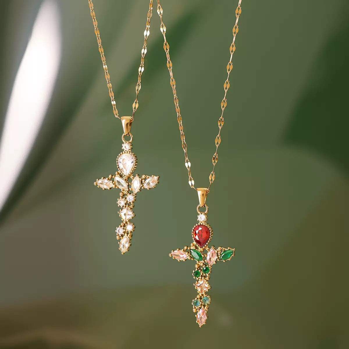 Prism Cross Necklace in Stainless Steel