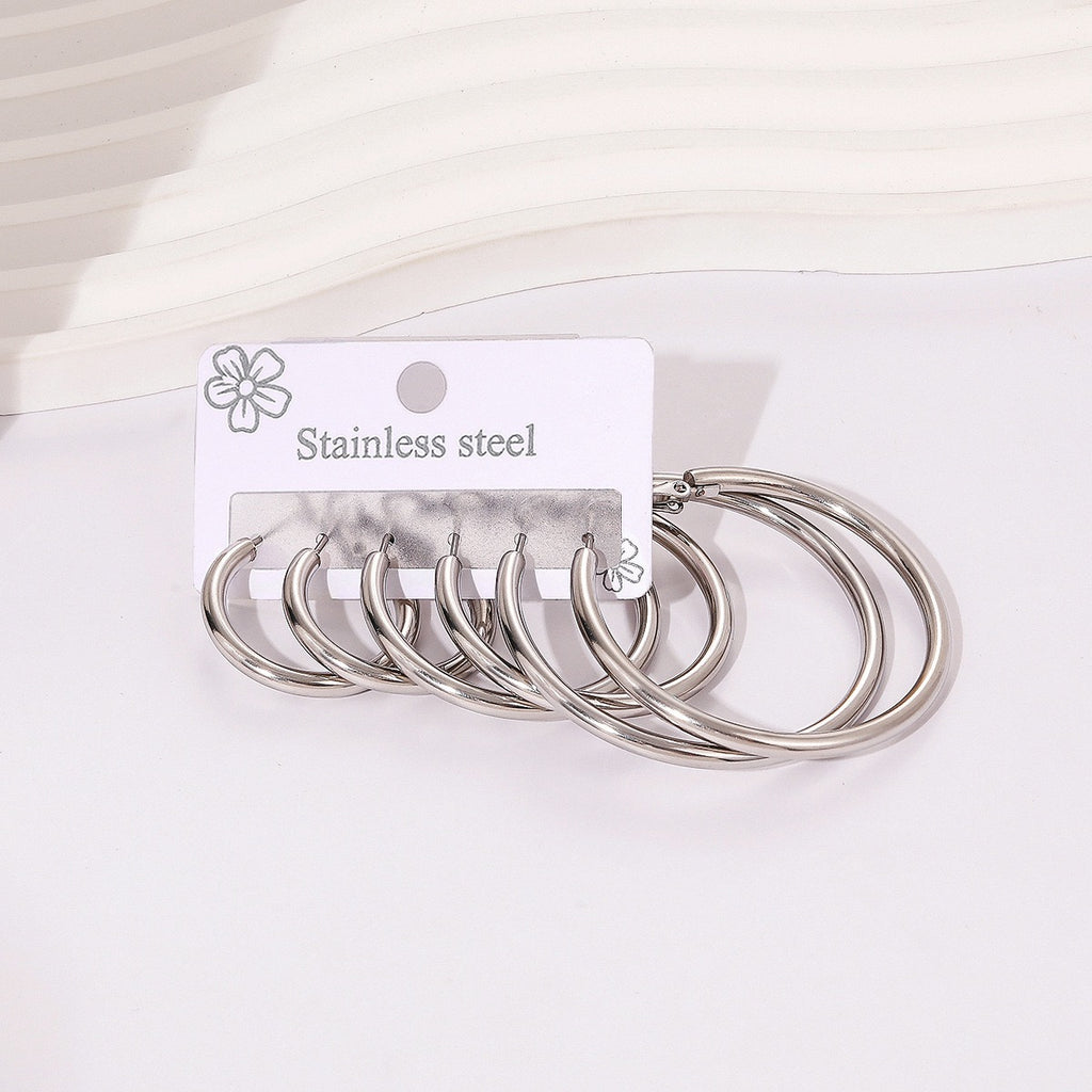 Silver Stainless Steel Hoops Set