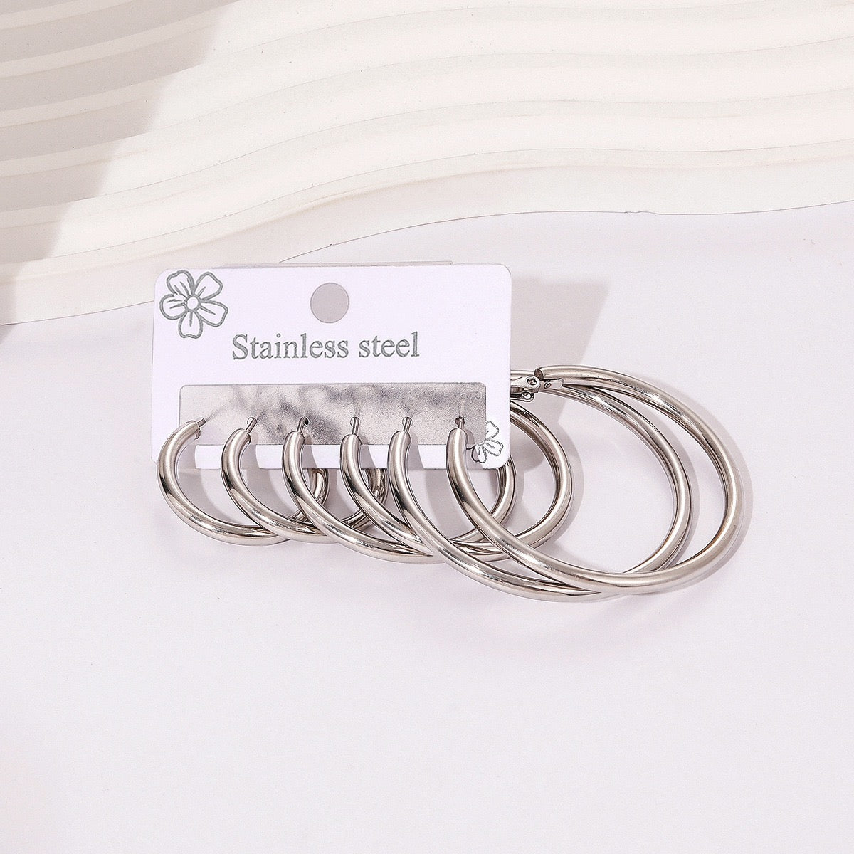 Silver Stainless Steel Hoops Set