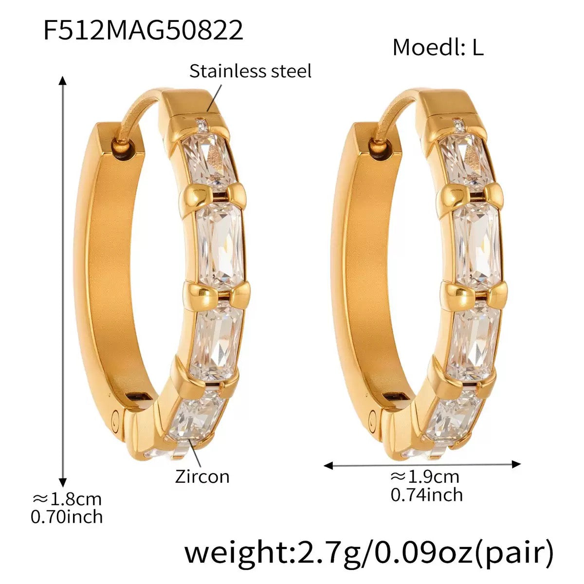 Milii Ring Shaped Zircon Stainless Steel Earrings