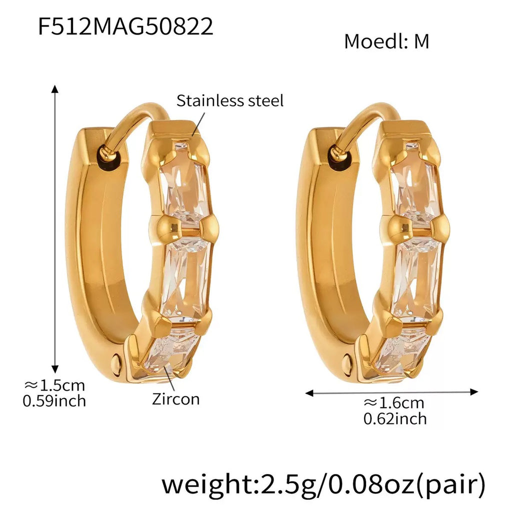Milii Ring Shaped Zircon Stainless Steel Earrings