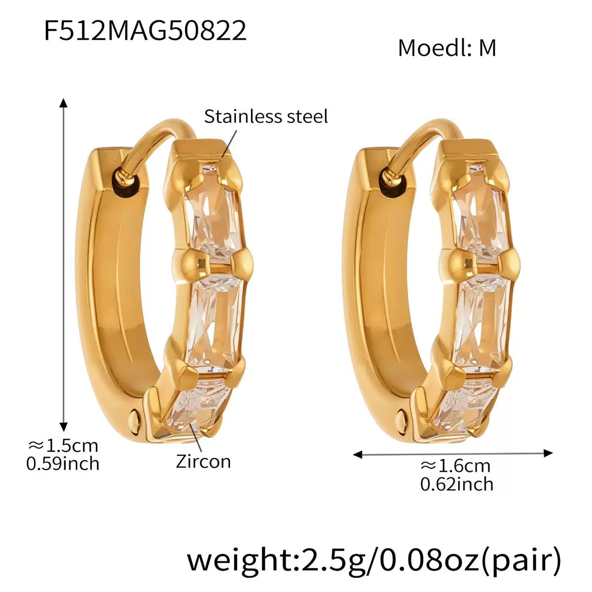 Milii Ring Shaped Zircon Stainless Steel Earrings