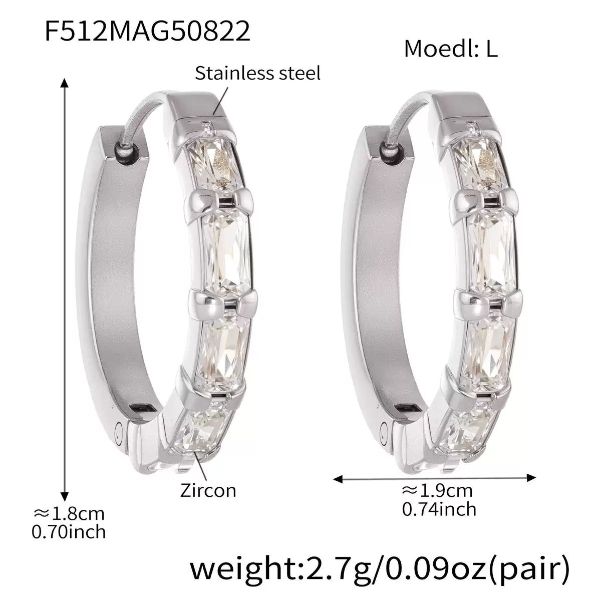 Milii Ring Shaped Zircon Stainless Steel Earrings