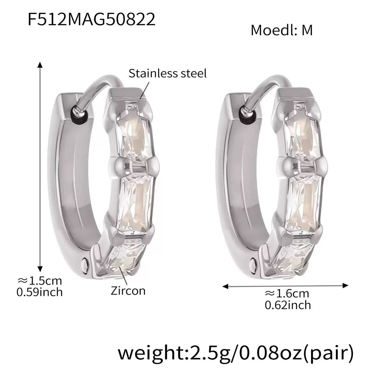 Milii Ring Shaped Zircon Stainless Steel Earrings