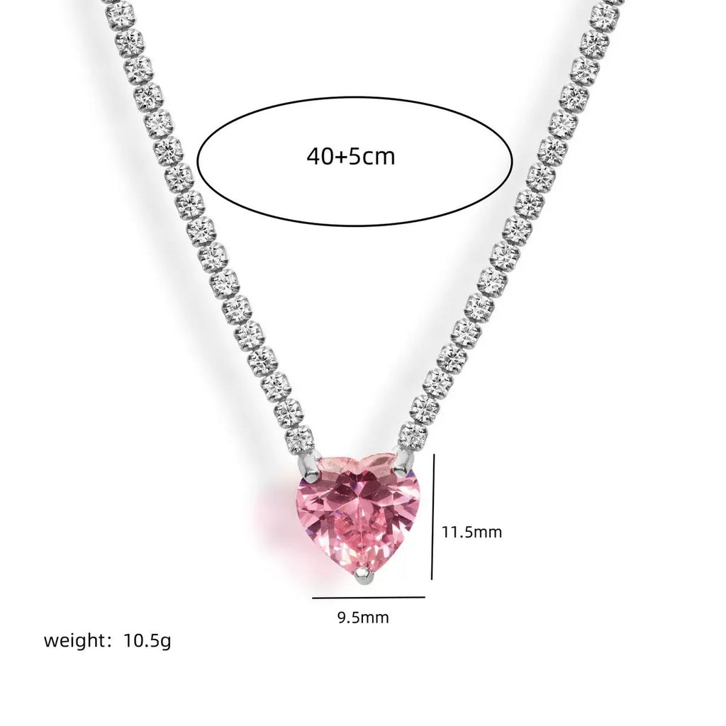 Pink Heart Tennis Necklace in Stainless Steel