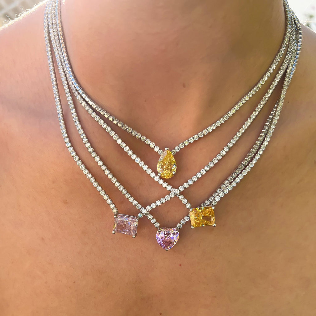 Pink Heart Tennis Necklace in Stainless Steel
