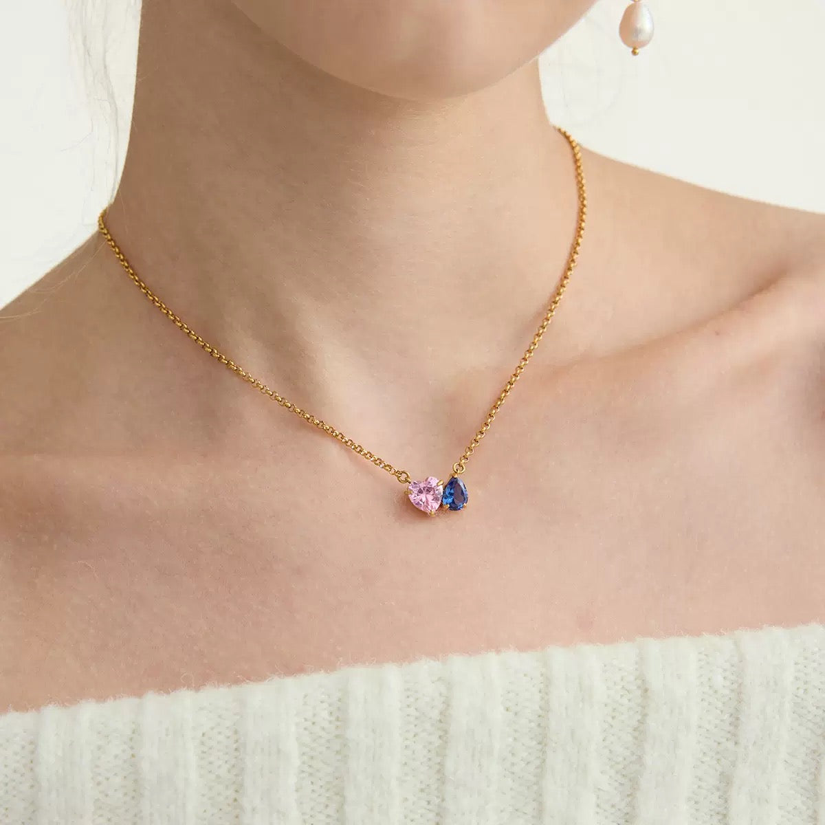 Twin Stone Heart Necklace